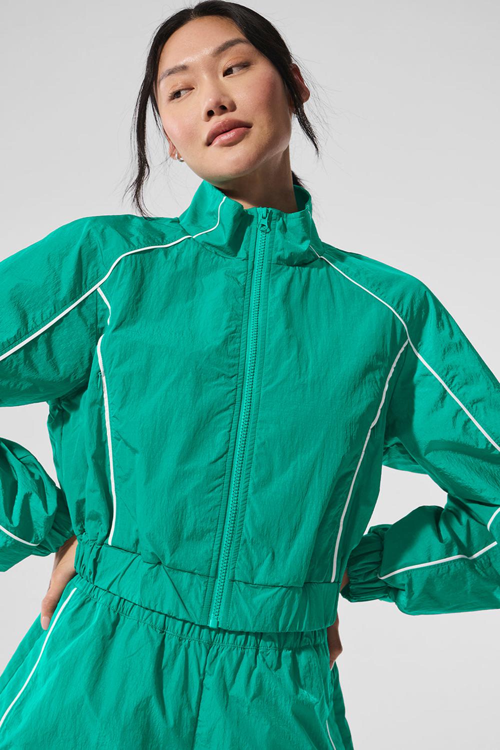 Spruce Green / White Women Alo Yoga Motivate Full-Zip Track Jacket | Australia  65281-LJXB