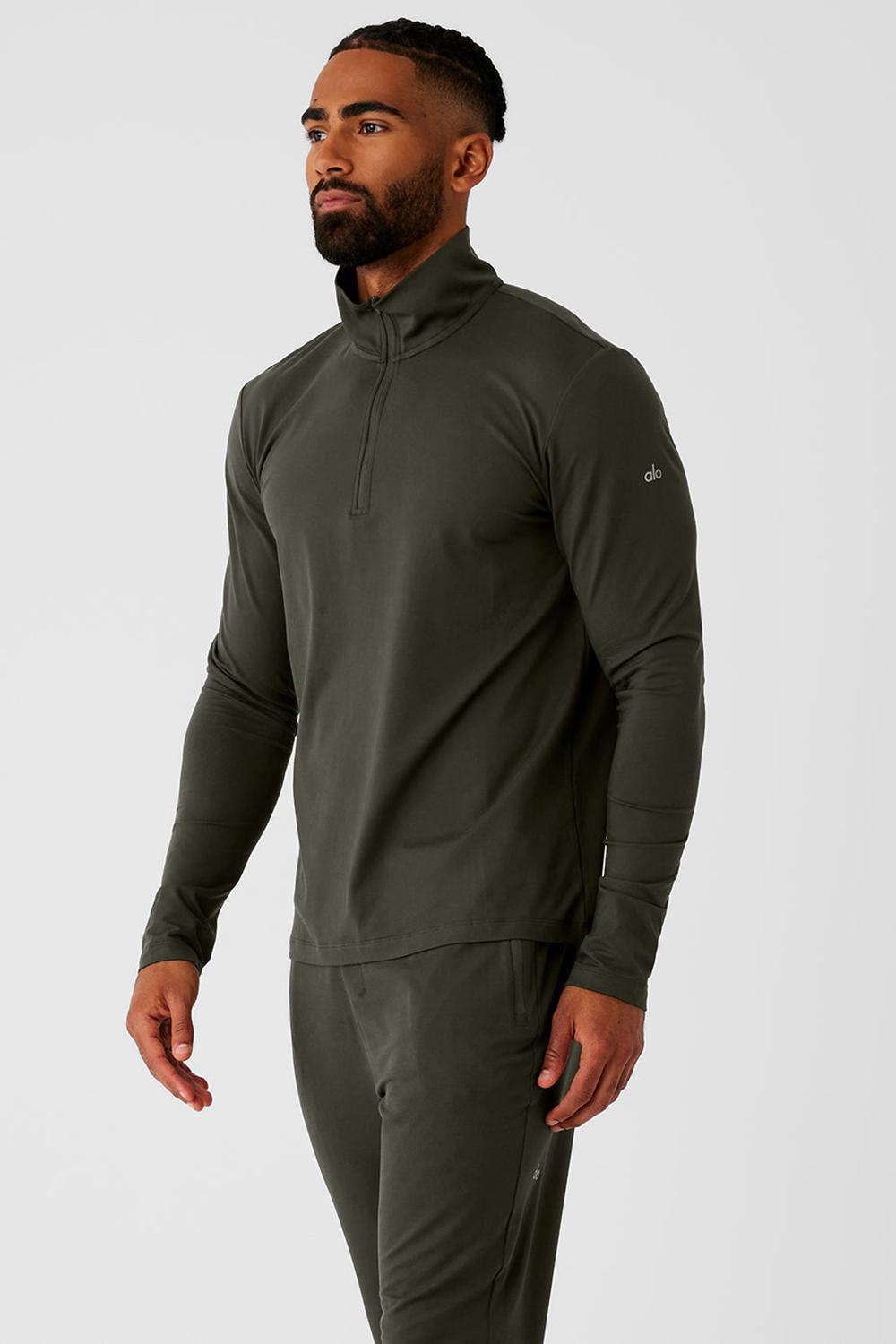 Stealth Green Men Alo Yoga Conquer 1/4 Zip Reform Long Sleeve | Australia  92583-GQUK