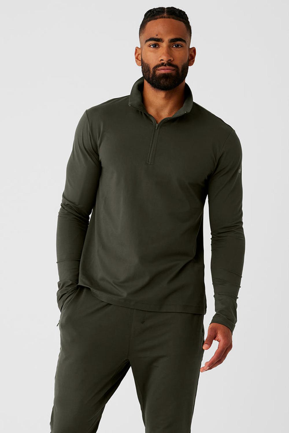 Stealth Green Men Alo Yoga Conquer 1/4 Zip Reform Long Sleeve | Australia  92583-GQUK
