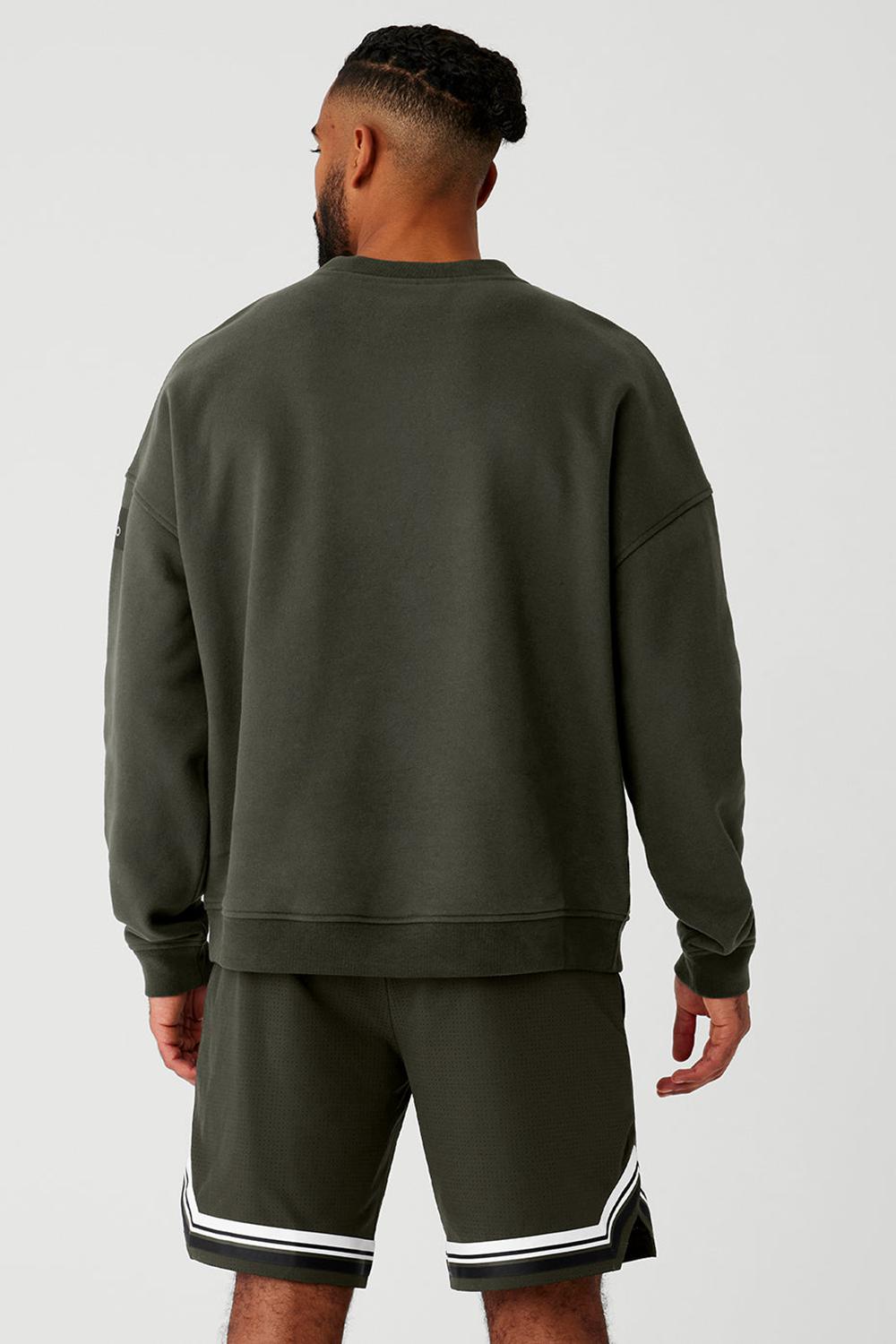 Stealth Green Men Alo Yoga Renown Heavy Weight Crew Neck Pullover | Australia  01492-JORN