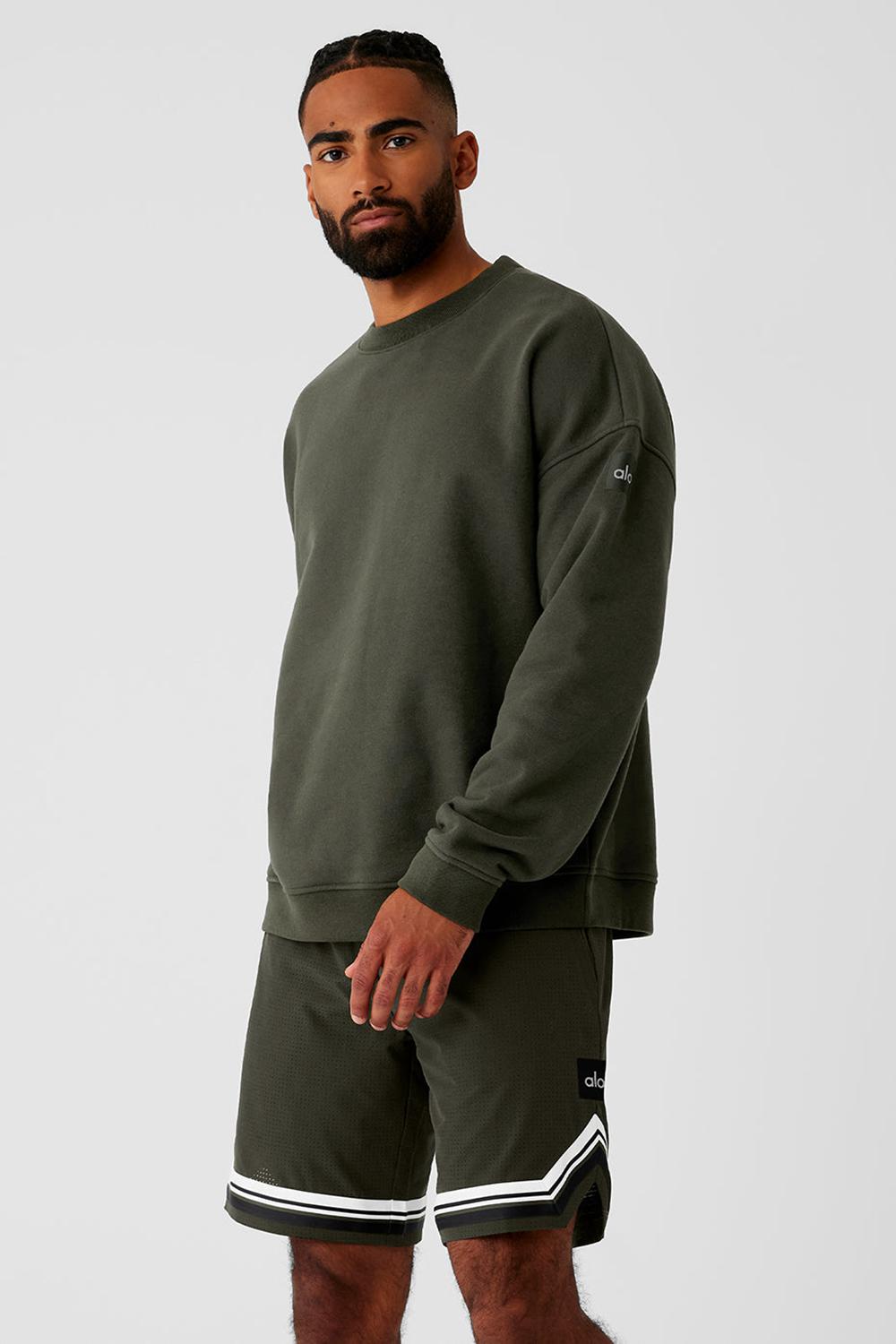 Stealth Green Men Alo Yoga Renown Heavy Weight Crew Neck Pullover | Australia  01492-JORN