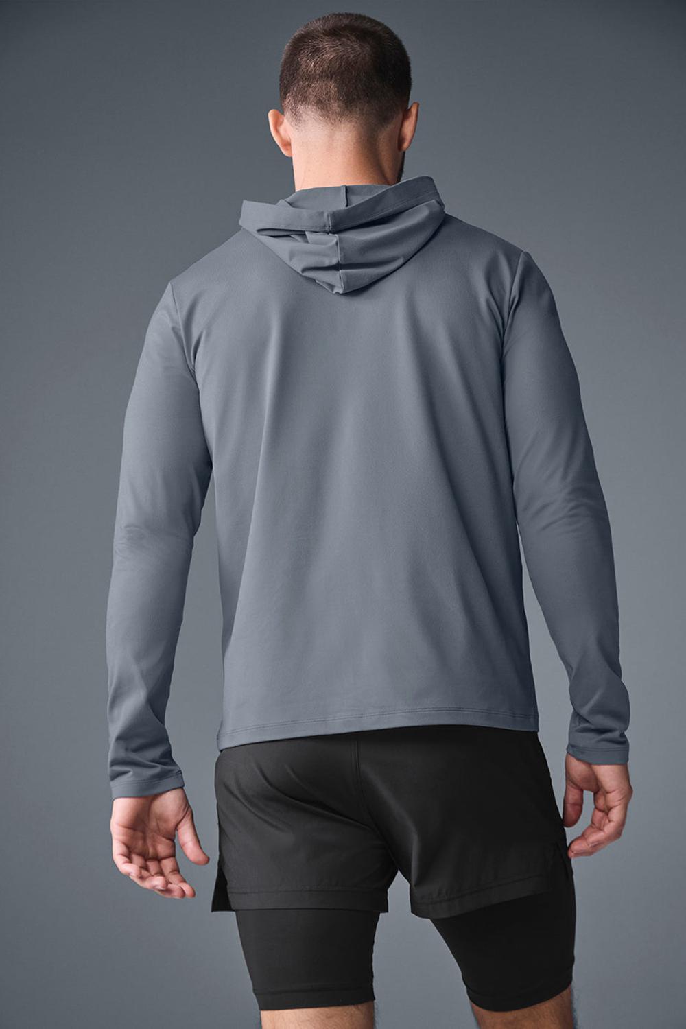 Steel Grey Men Alo Yoga Conquer Reform With Hood Long Sleeve | Australia  37268-DCRK