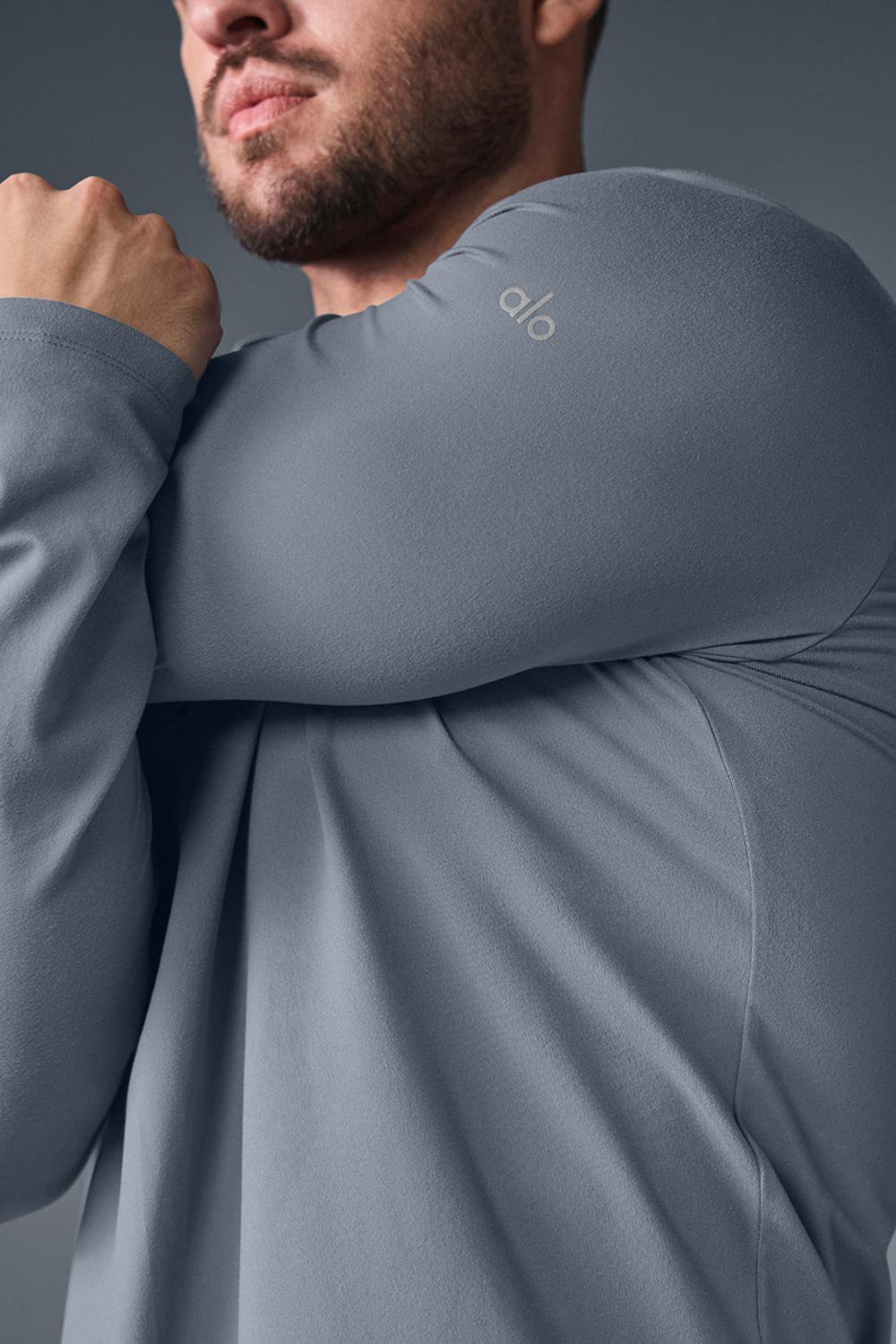 Steel Grey Men Alo Yoga Conquer Reform With Hood Long Sleeve | Australia  37268-DCRK