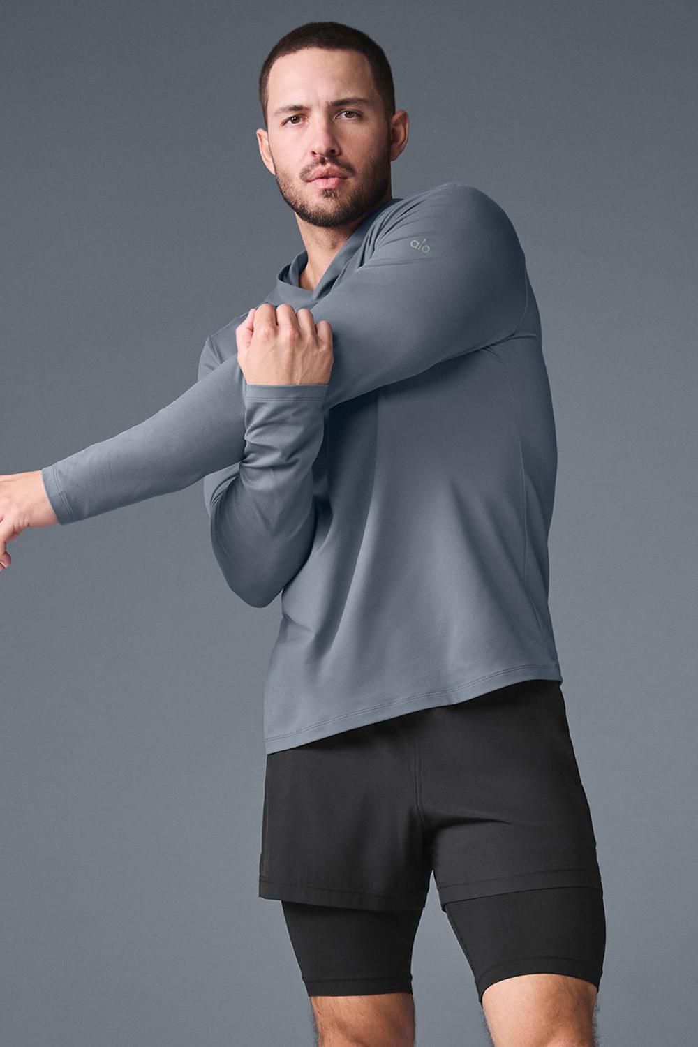 Steel Grey Men Alo Yoga Conquer Reform With Hood Long Sleeve | Australia  37268-DCRK