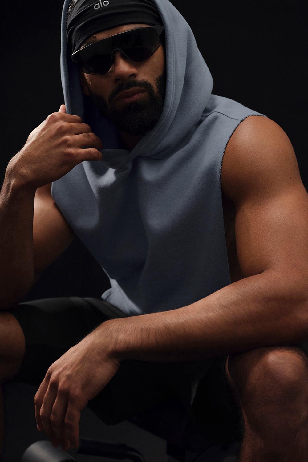 Steel Grey Men Alo Yoga Renown Sleeveless Hoodie | Australia  31506-MJLE