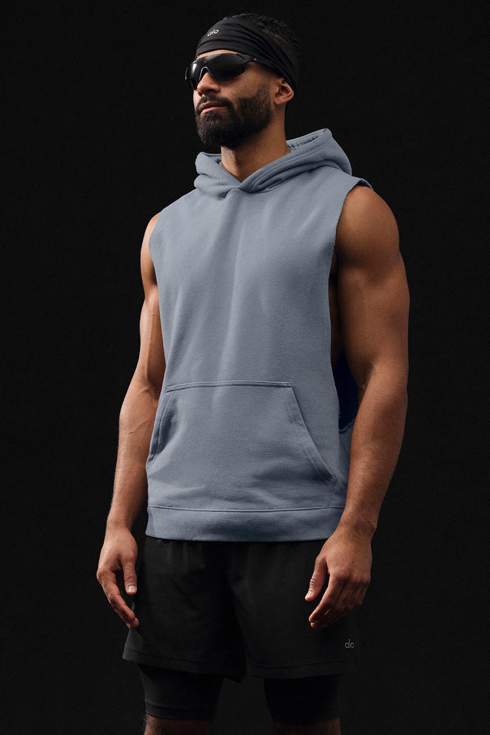 Steel Grey Men Alo Yoga Renown Sleeveless Hoodie | Australia  31506-MJLE