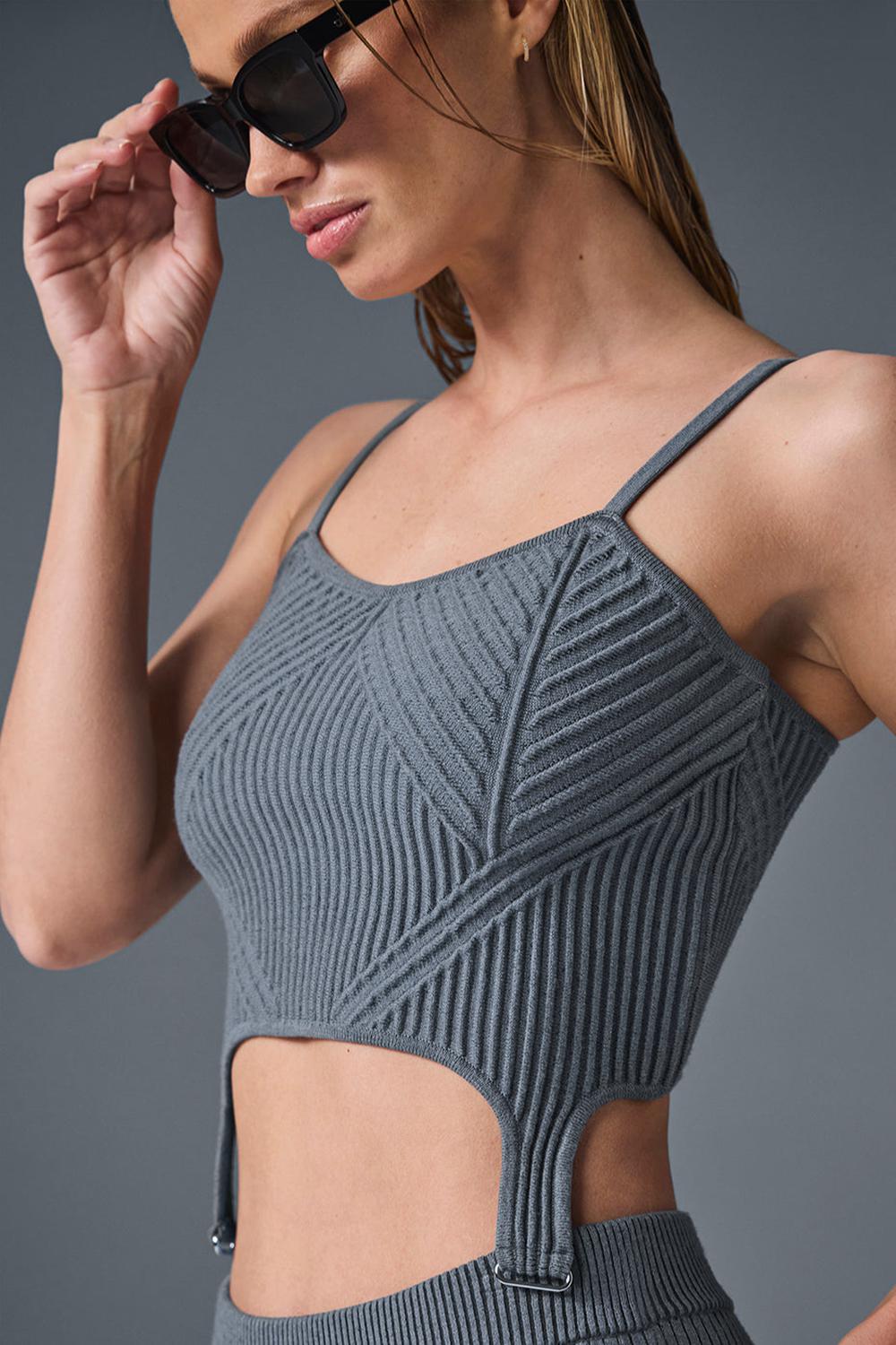 Steel Grey / Anthracite Women Alo Yoga Denim Knit Garter Tank | Australia  68397-QUHK