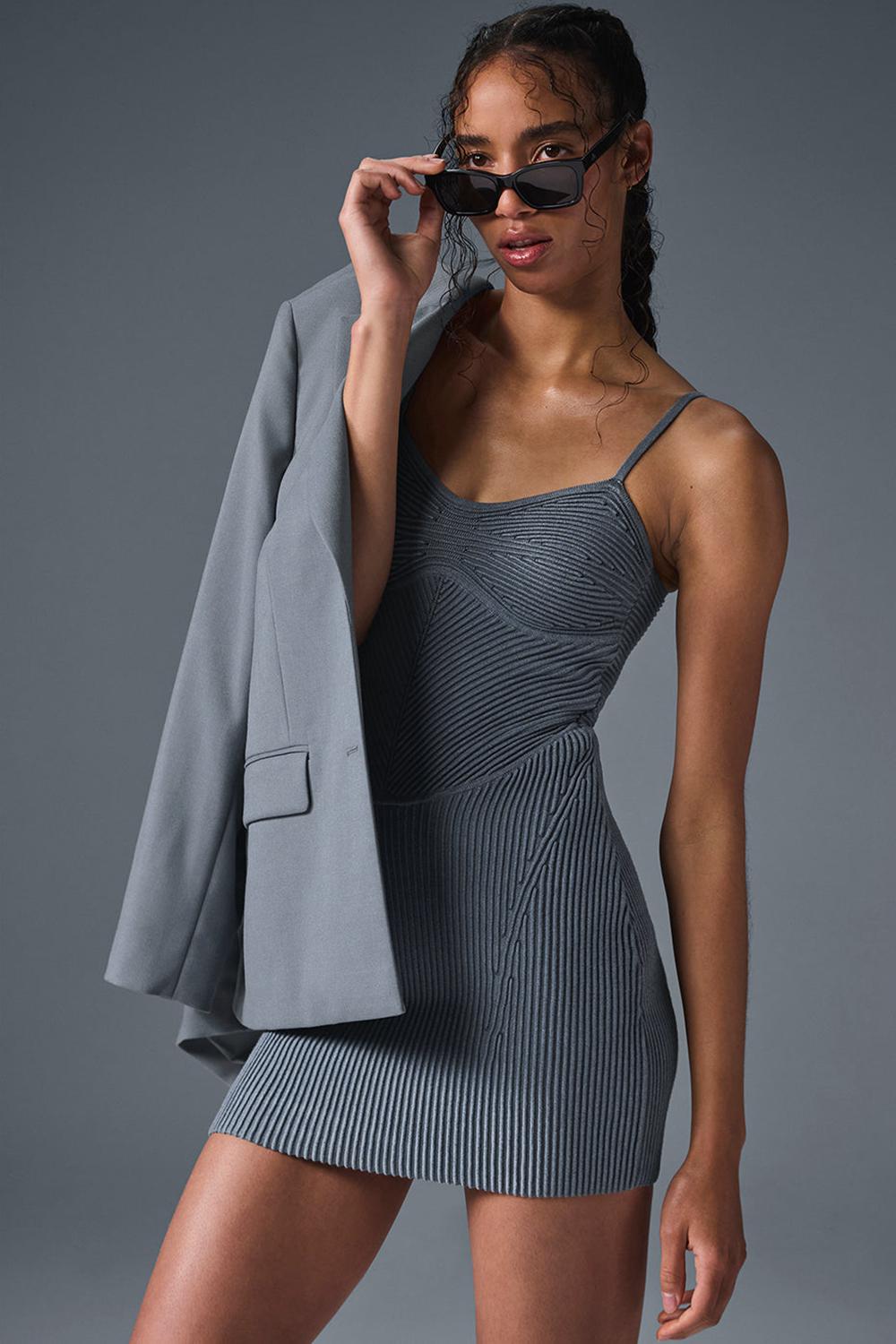 Steel Grey / Anthracite Women Alo Yoga Denim Knit Mini Dress | Australia  84573-SEYW