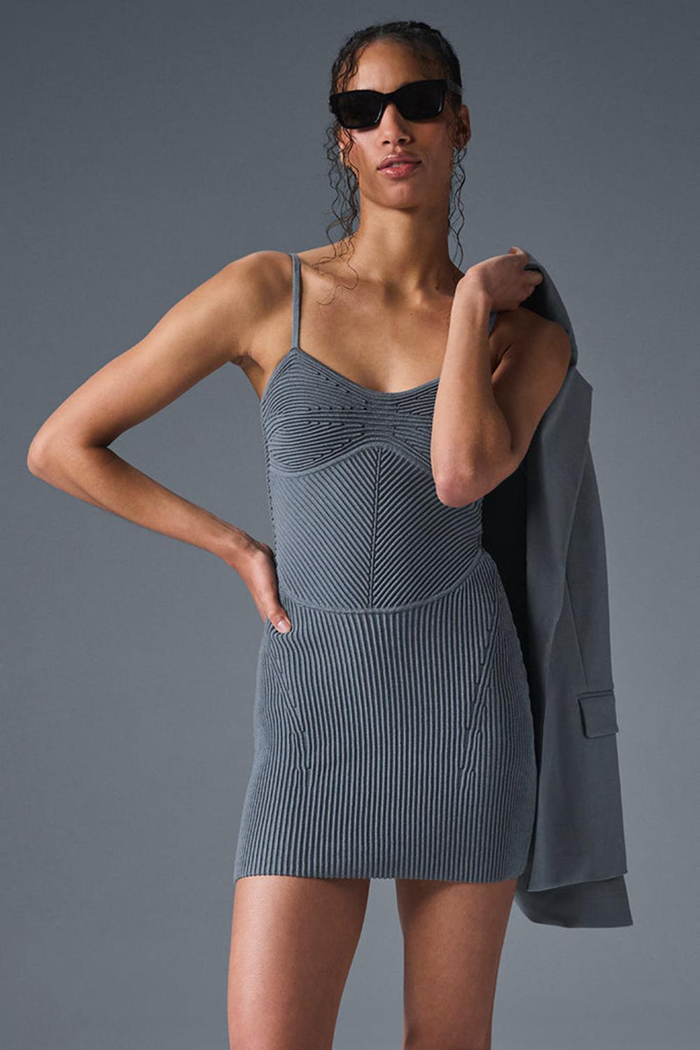 Steel Grey / Anthracite Women Alo Yoga Denim Knit Mini Dress | Australia  84573-SEYW