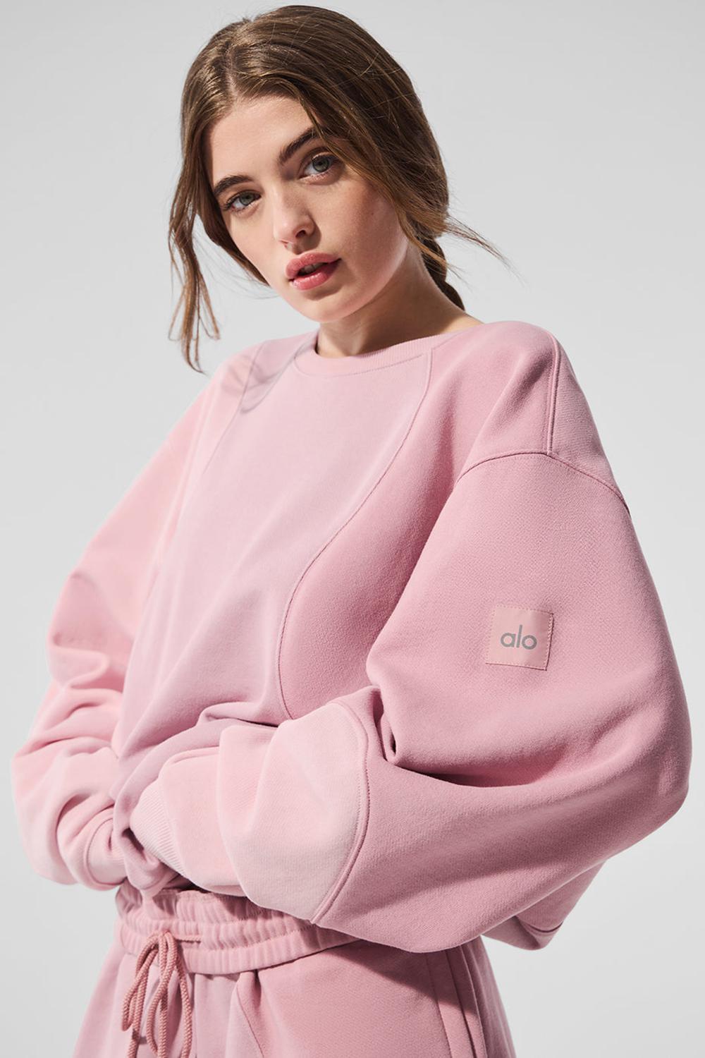 Sunset Pink Tonal Women Alo Yoga Make Waves Crew Neck Pullover | Australia  42518-FQNJ