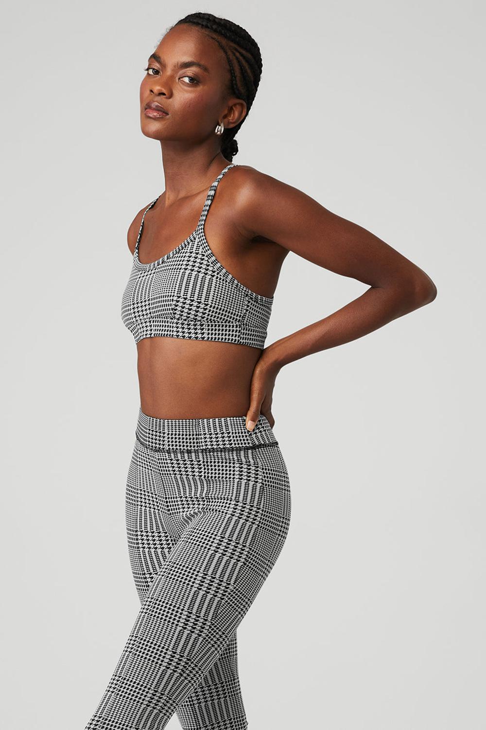 Titanium / Black Women Alo Yoga Jacquard Glenplaid Gratitude Bra | Australia  45839-SAOY