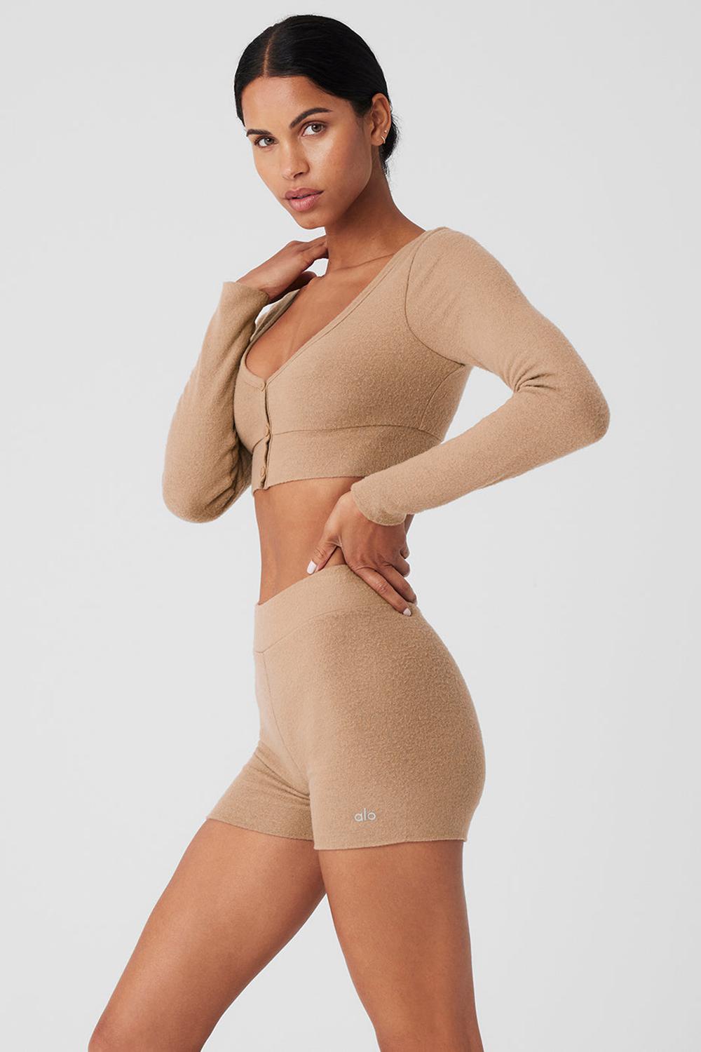 Toasted Almond Women Alo Yoga Alolux Cropped Me Time Cardigan | Australia  24517-ULBH