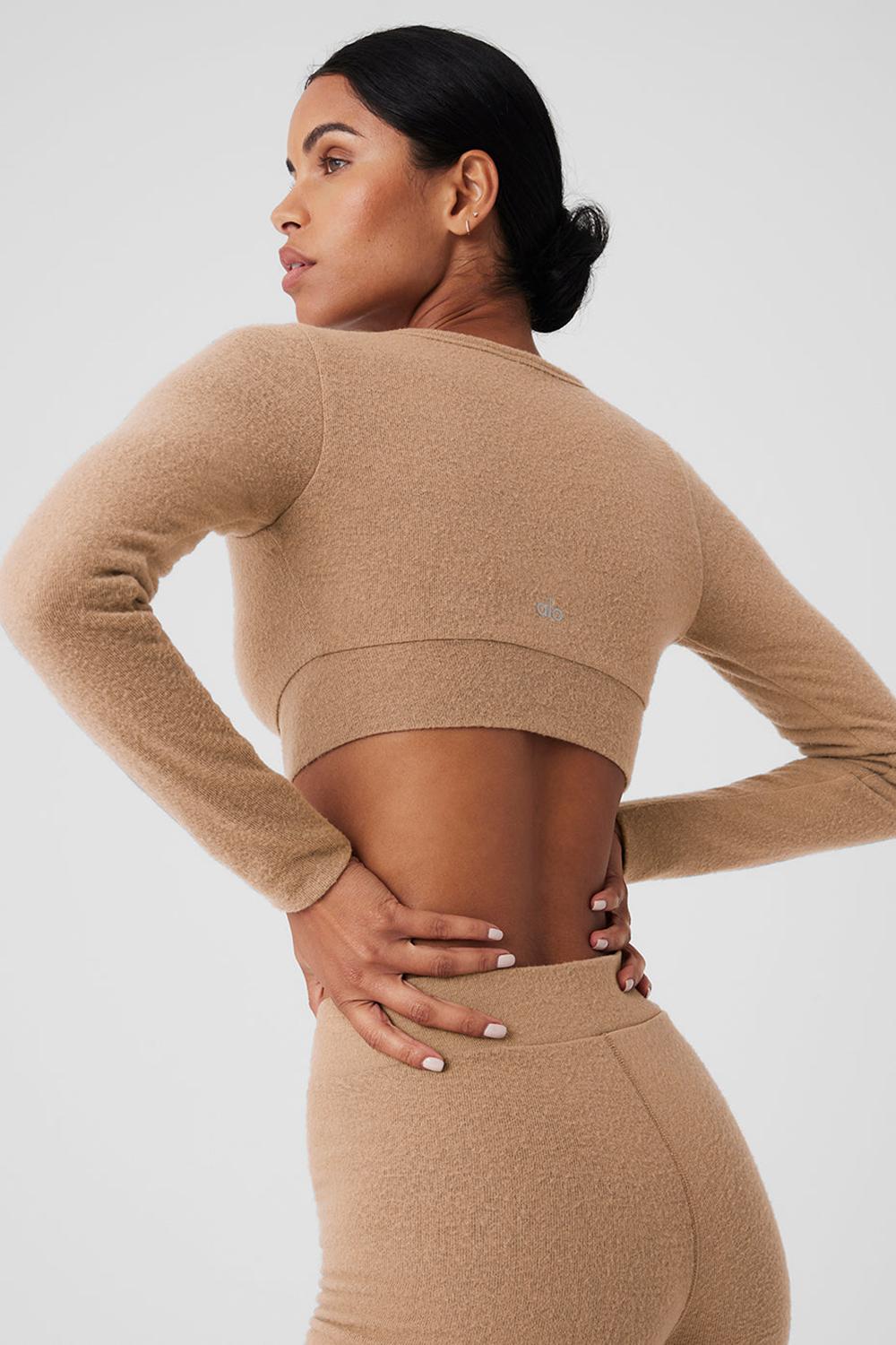 Toasted Almond Women Alo Yoga Alolux Cropped Me Time Cardigan | Australia  24517-ULBH