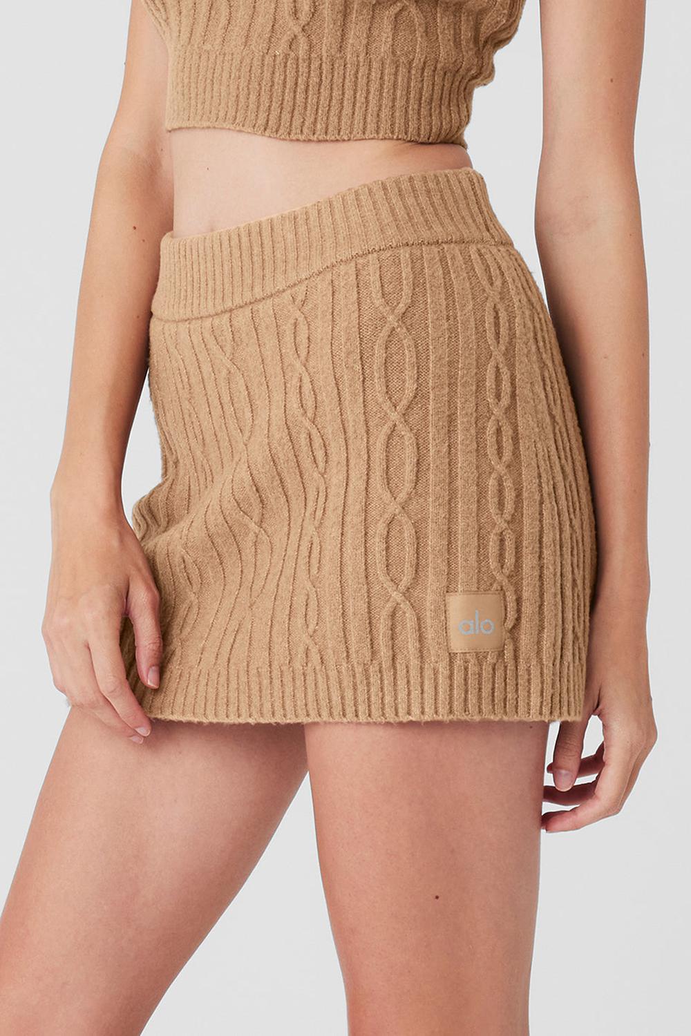 Toasted Almond Women Alo Yoga Cable Knit Winter Bliss Mini Skirt | Australia  03942-LBNJ