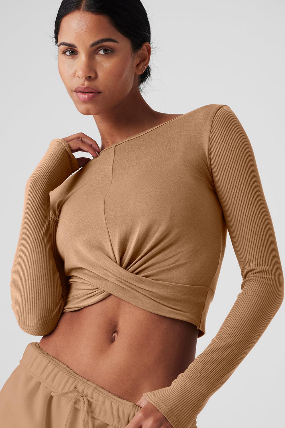 Toasted Almond Women Alo Yoga Cover Top Long Sleeve | Australia  82067-EQVJ