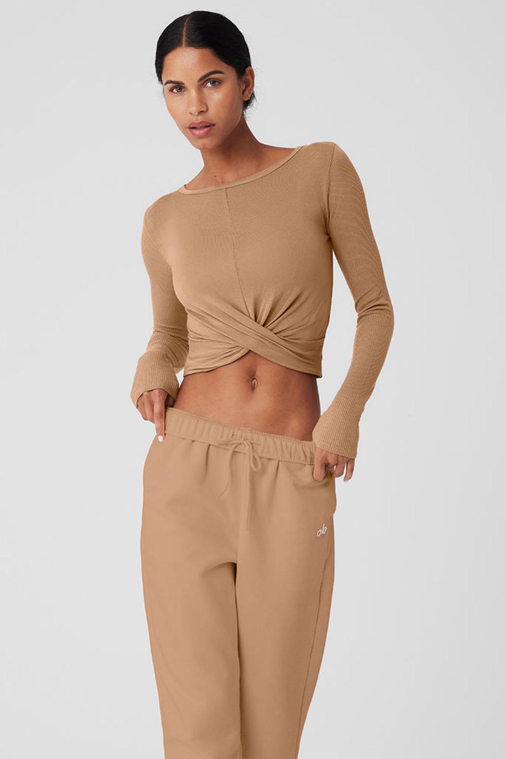 Toasted Almond Women Alo Yoga Cover Top Long Sleeve | Australia  82067-EQVJ