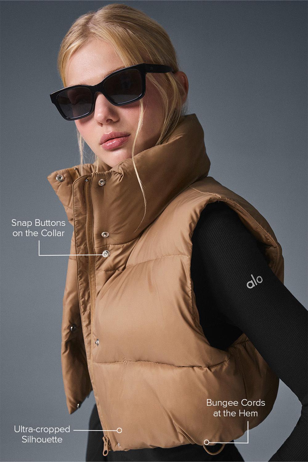 Toasted Almond Women Alo Yoga Cropped Gold Rush Puffer Vest | Australia  15246-FJEC