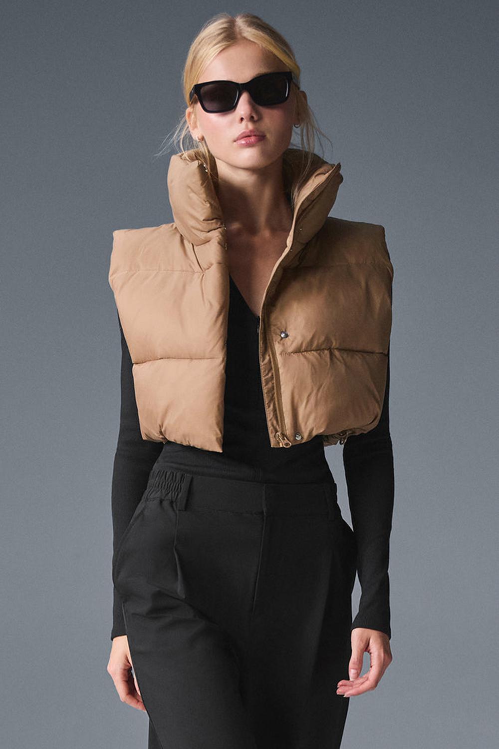 Toasted Almond Women Alo Yoga Cropped Gold Rush Puffer Vest | Australia  15246-FJEC