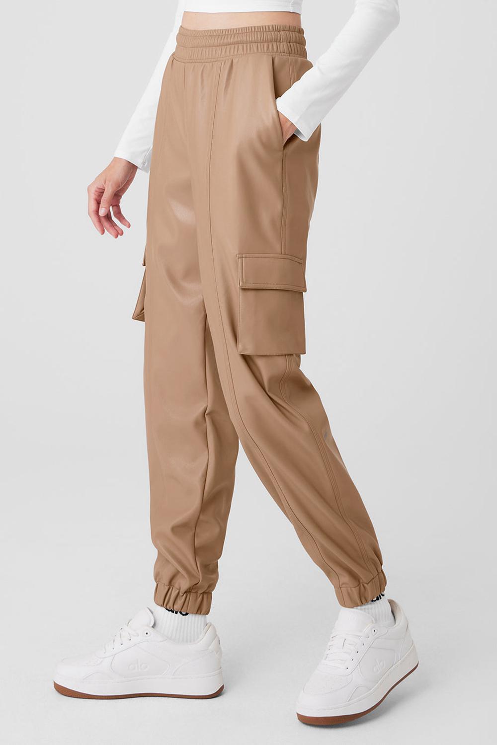 Toasted Almond Women Alo Yoga Faux Leather Power Hour Jogger | Australia  08921-QLIP