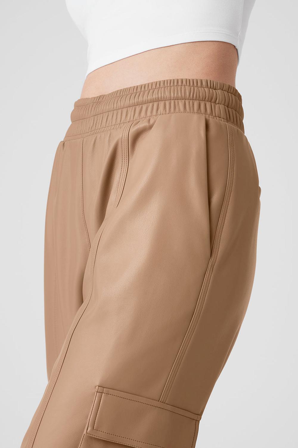 Toasted Almond Women Alo Yoga Faux Leather Power Hour Jogger | Australia  08921-QLIP