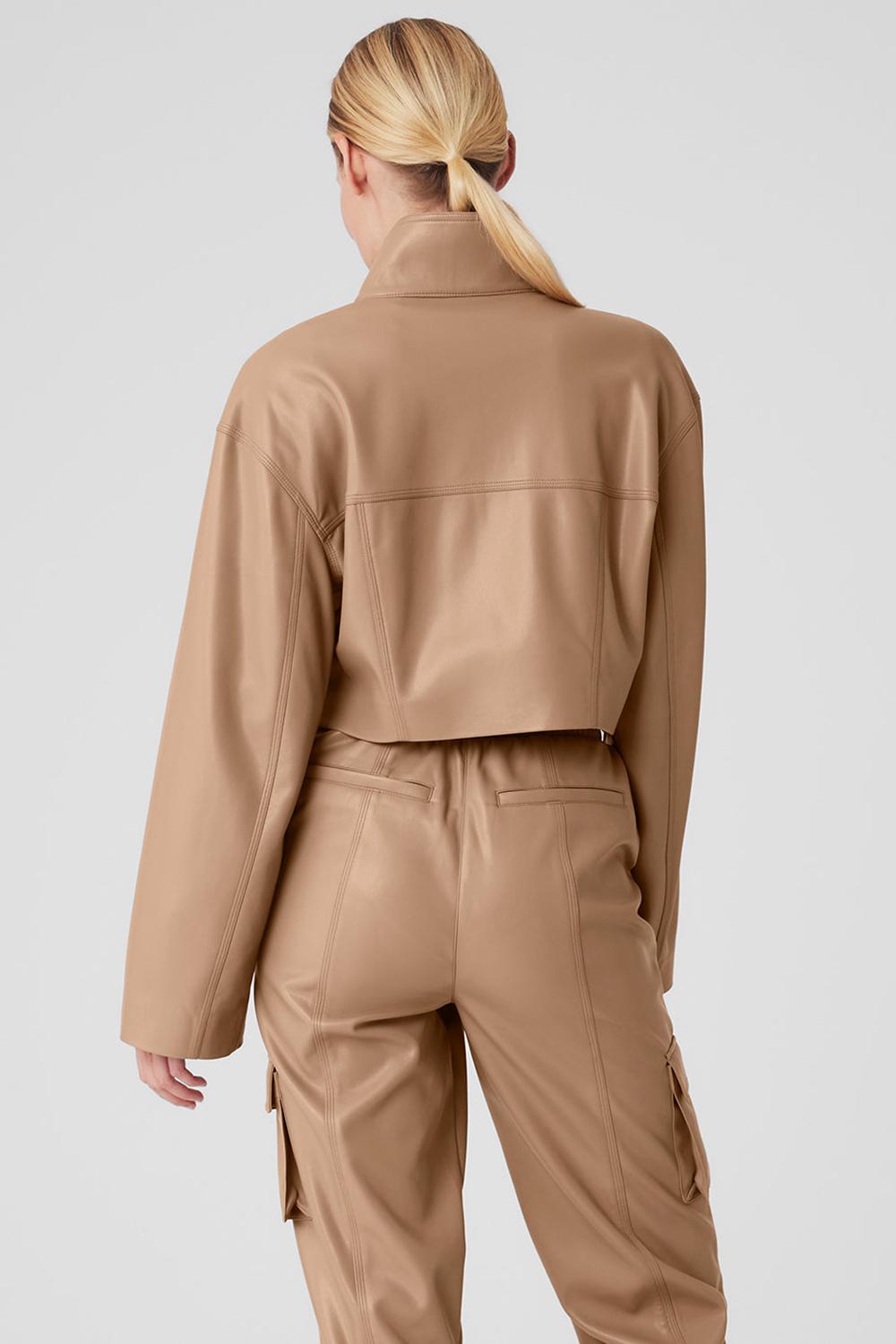 Toasted Almond Women Alo Yoga Faux Leather Power Hour Jacket | Australia  28437-KTWM