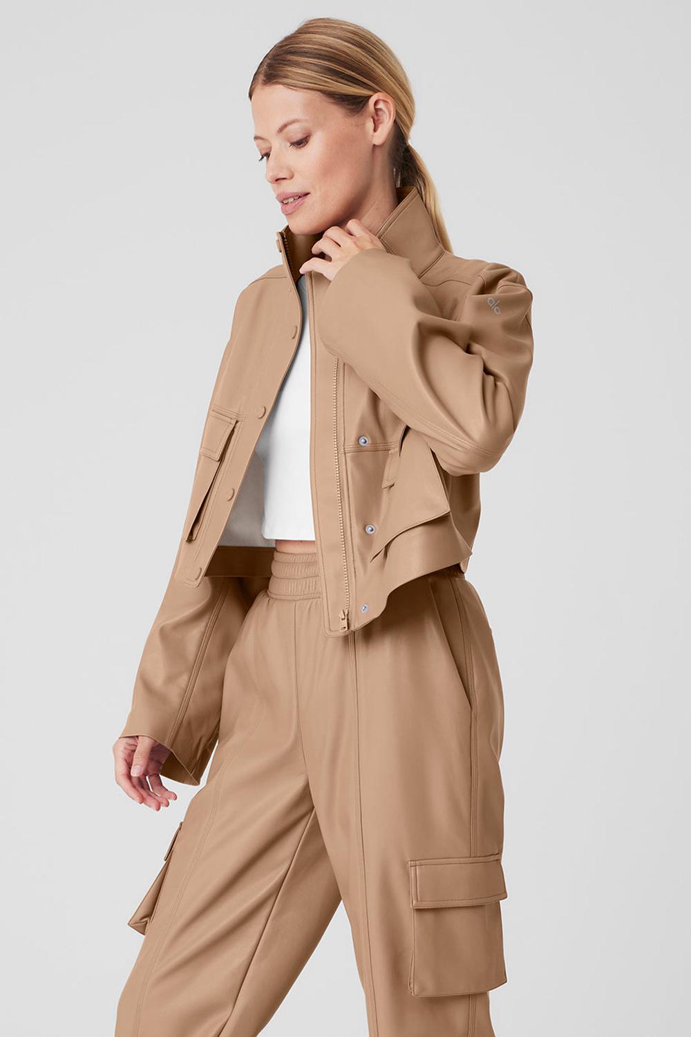 Toasted Almond Women Alo Yoga Faux Leather Power Hour Jacket | Australia  28437-KTWM