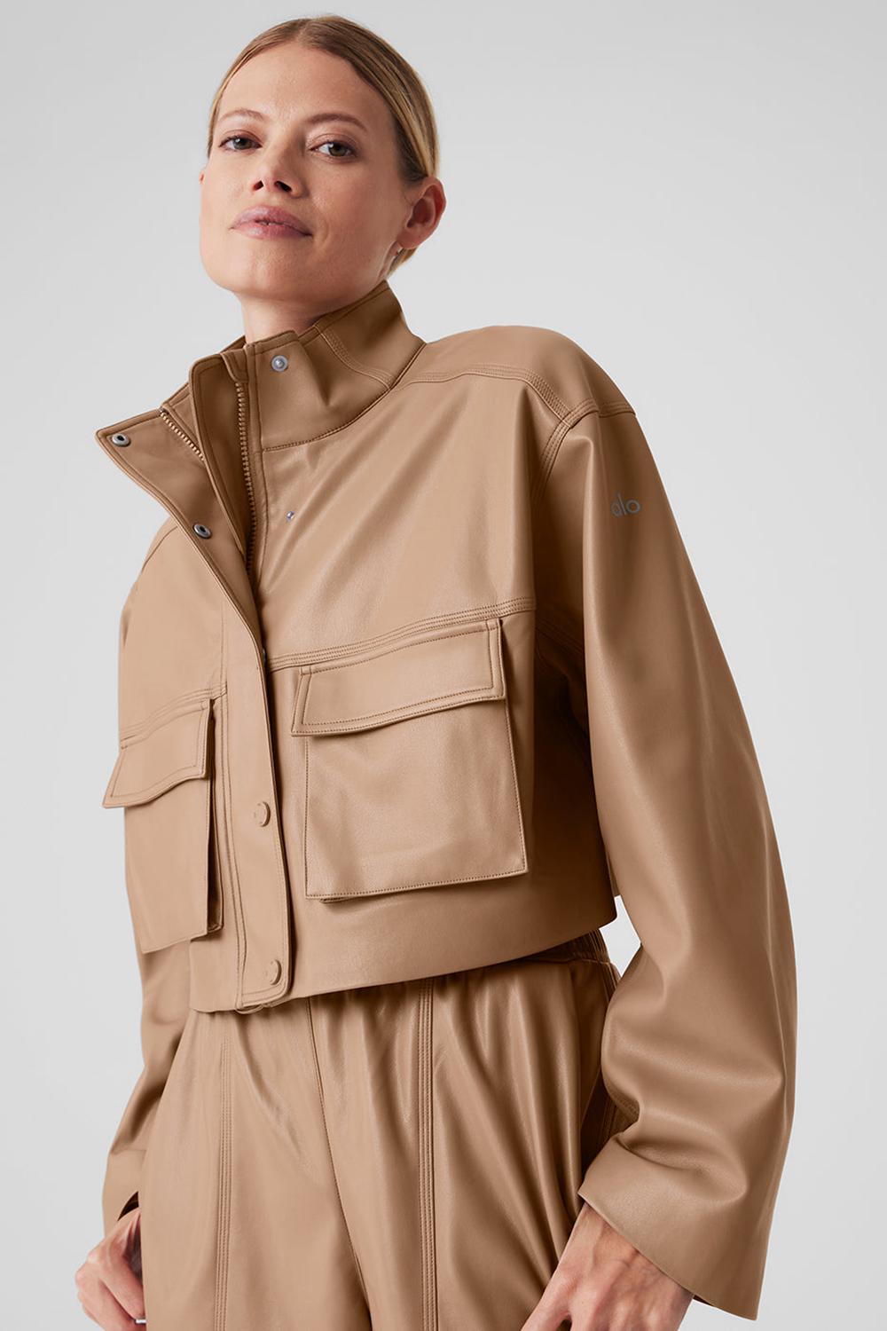Toasted Almond Women Alo Yoga Faux Leather Power Hour Jacket | Australia  28437-KTWM