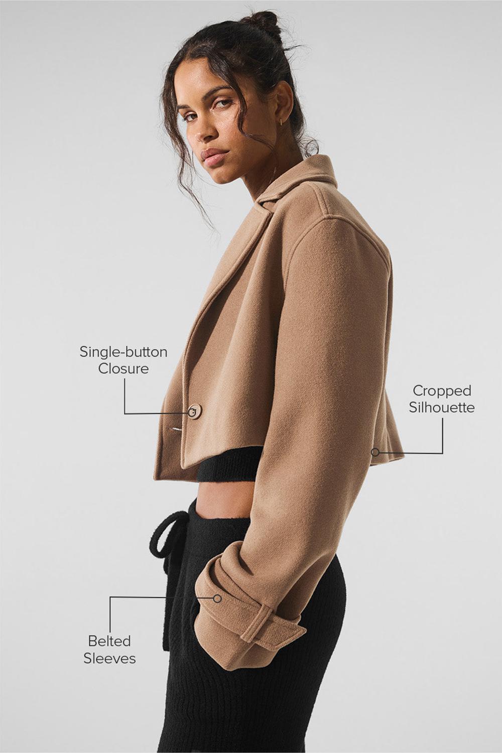 Toasted Almond Women Alo Yoga Wool Cropped Metro Trench Coat | Australia  23609-HCJW