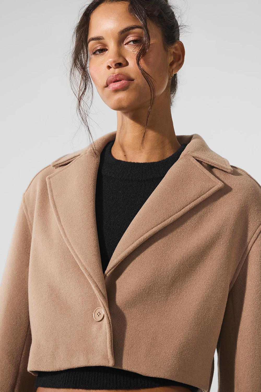 Toasted Almond Women Alo Yoga Wool Cropped Metro Trench Coat | Australia  23609-HCJW
