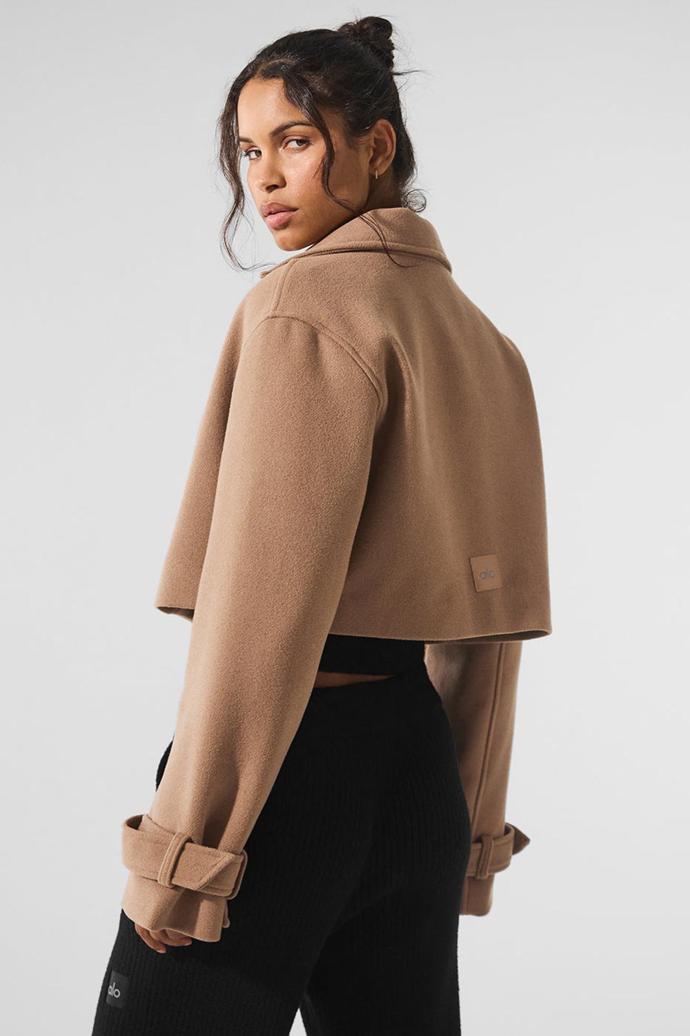 Toasted Almond Women Alo Yoga Wool Cropped Metro Trench Coat | Australia  23609-HCJW