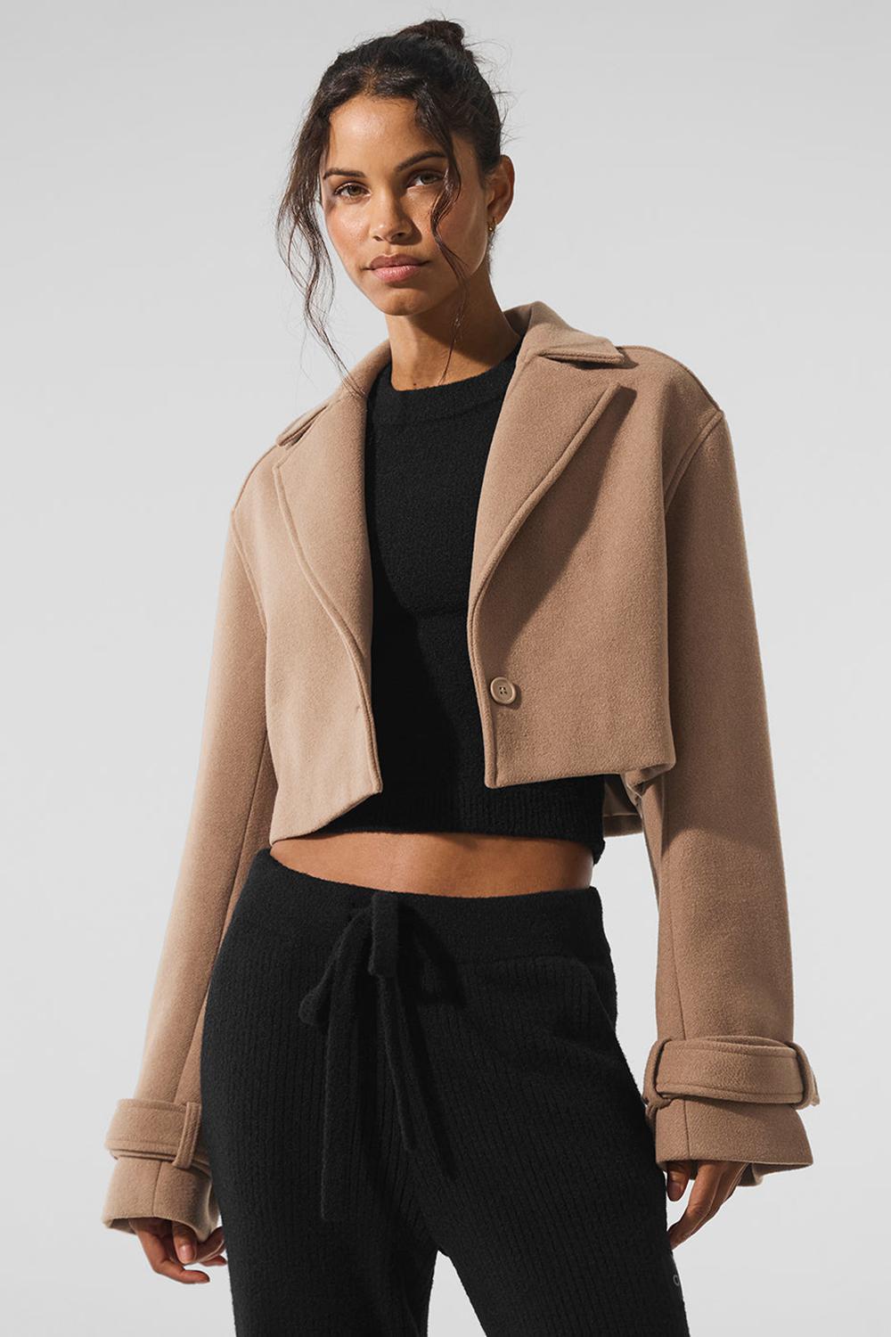 Toasted Almond Women Alo Yoga Wool Cropped Metro Trench Coat | Australia  23609-HCJW