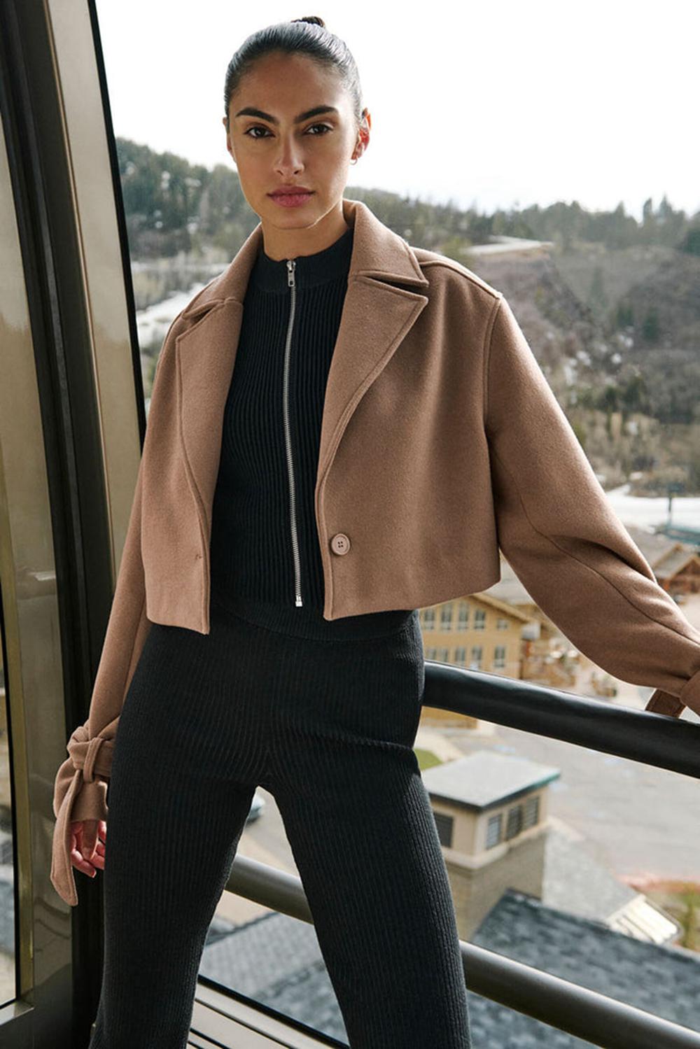 Toasted Almond Women Alo Yoga Wool Cropped Metro Trench Coat | Australia  23609-HCJW