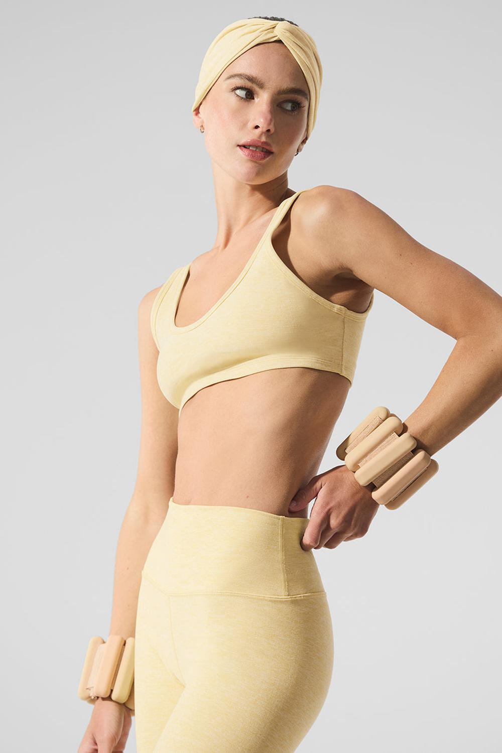 Warm Butter Heather Women Alo Yoga Alosoft Center Stage Bra | Australia  90587-HEDW