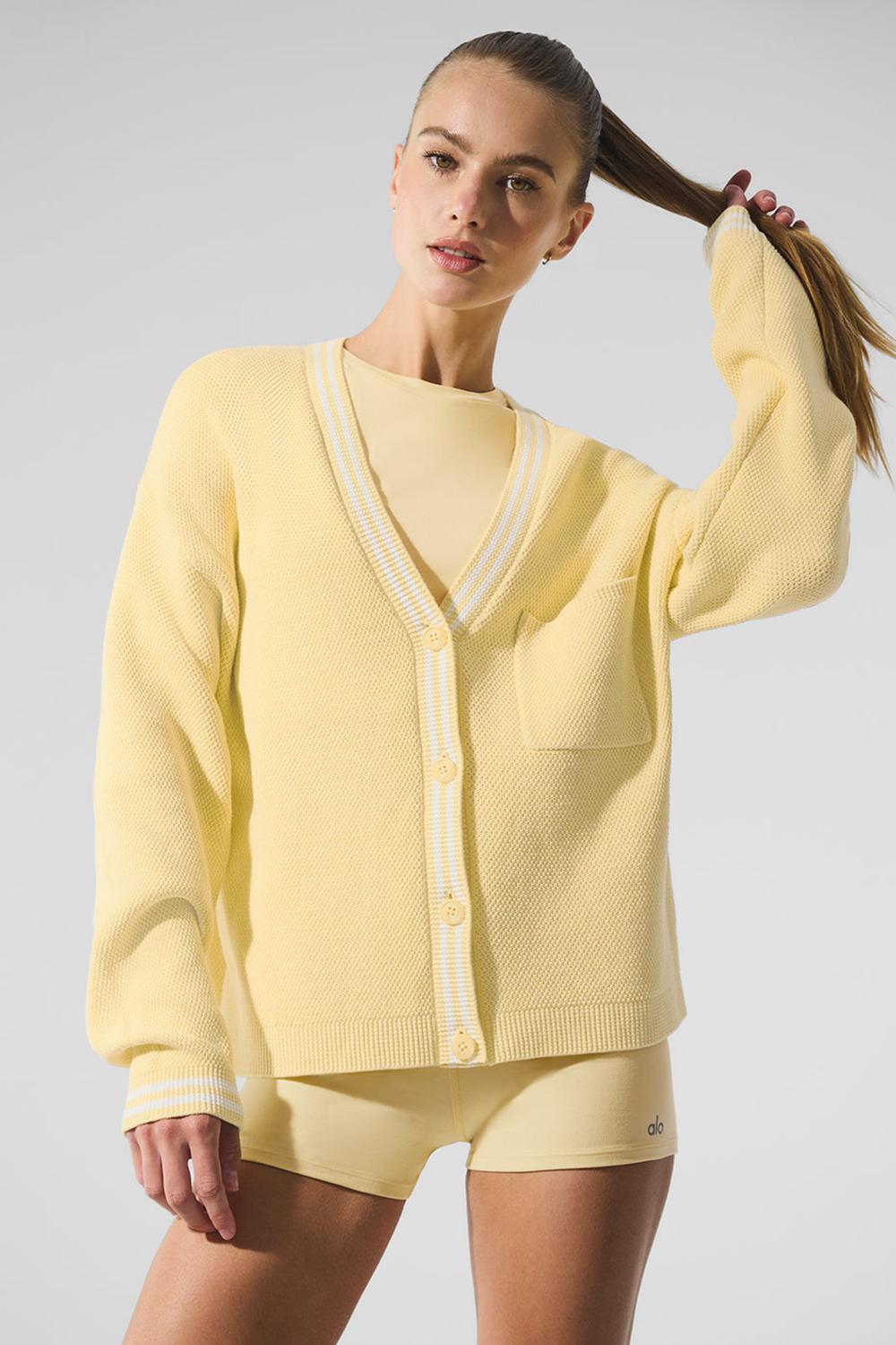 Warm Butter / White Women Alo Yoga Tennis Club Sweater Knit Cardigan | Australia  45690-LPFY