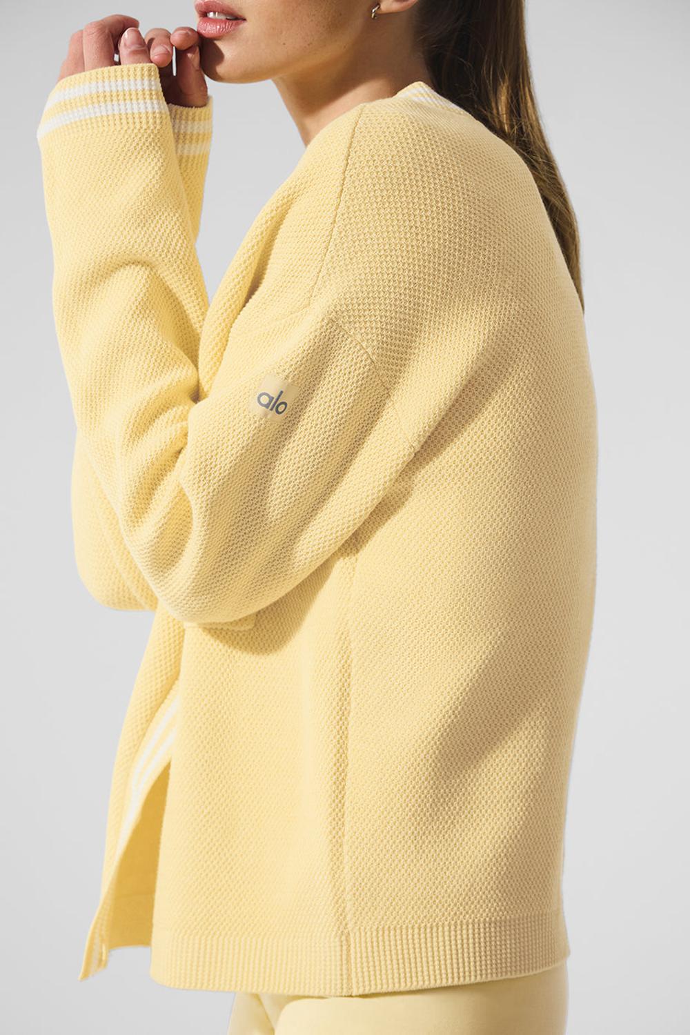 Warm Butter / White Women Alo Yoga Tennis Club Sweater Knit Cardigan | Australia  45690-LPFY