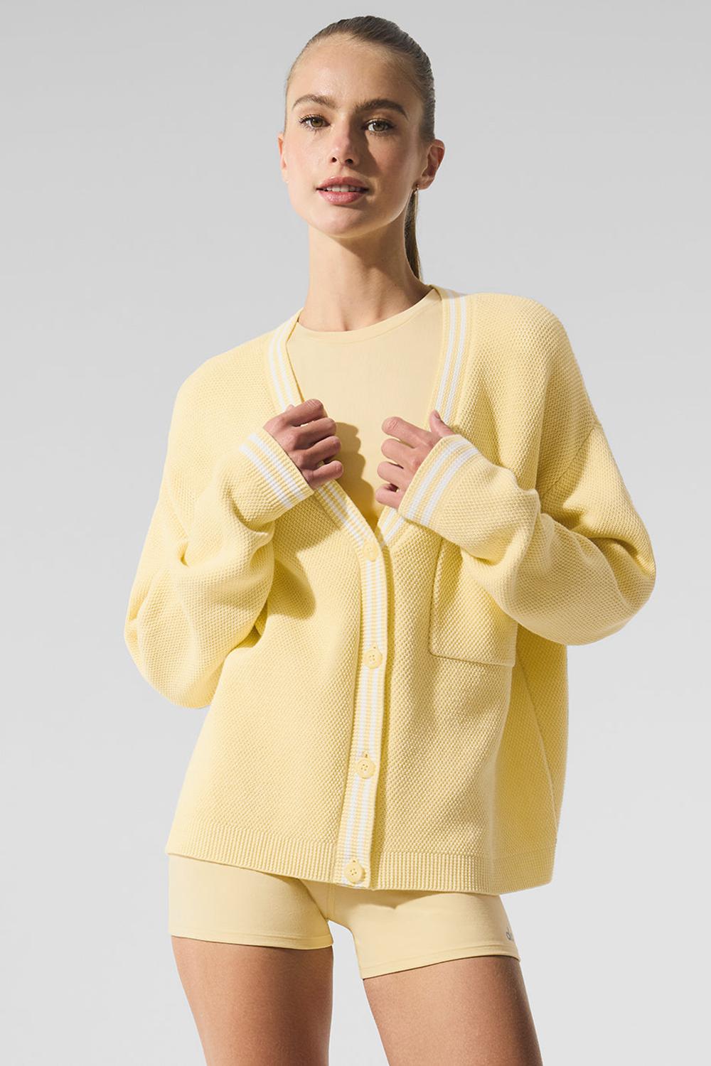 Warm Butter / White Women Alo Yoga Tennis Club Sweater Knit Cardigan | Australia  45690-LPFY