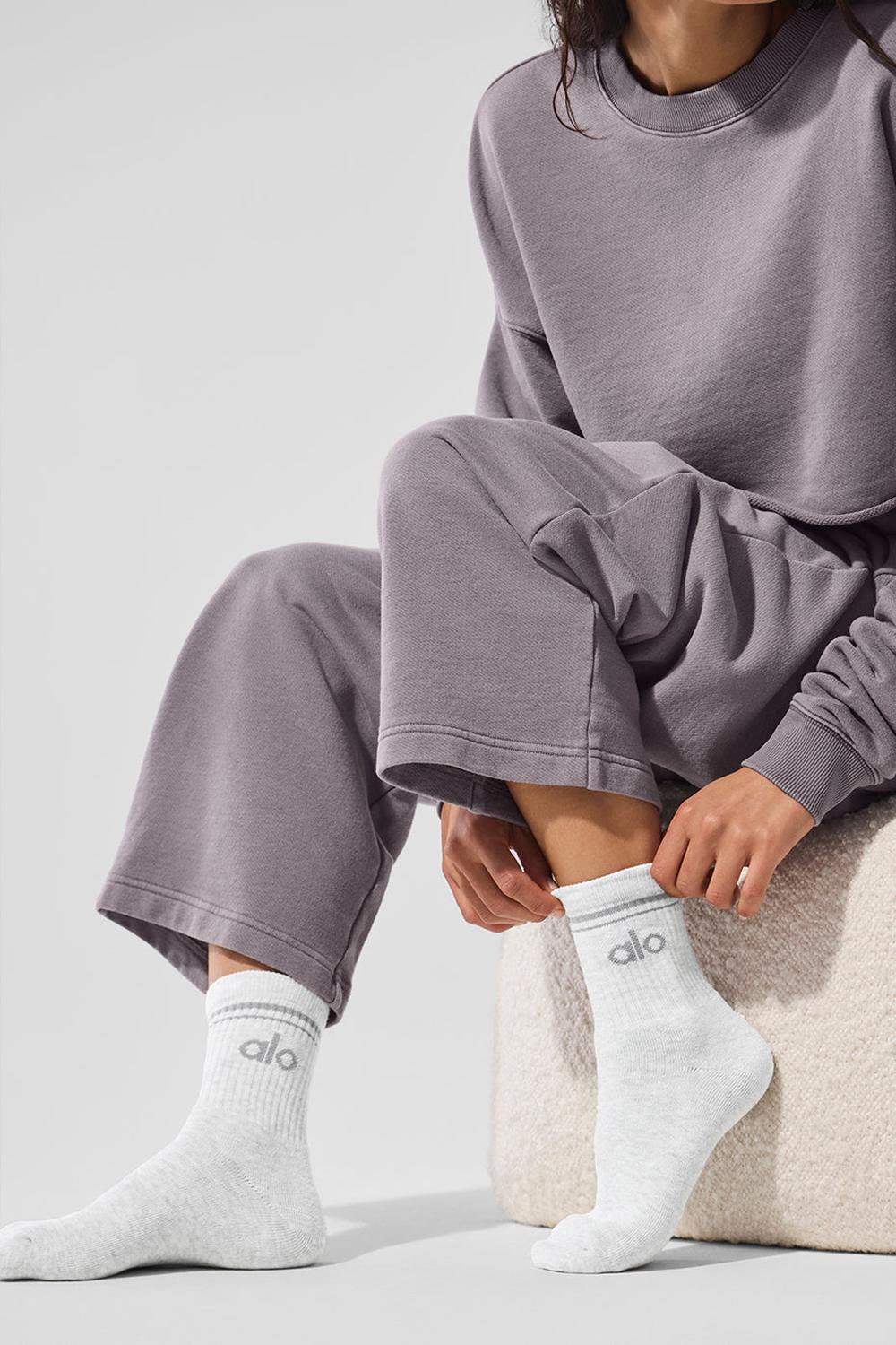 White Heather / Grey Women Alo Yoga Unisex Half-Crew Throwback Sock | Australia  65871-ODRB