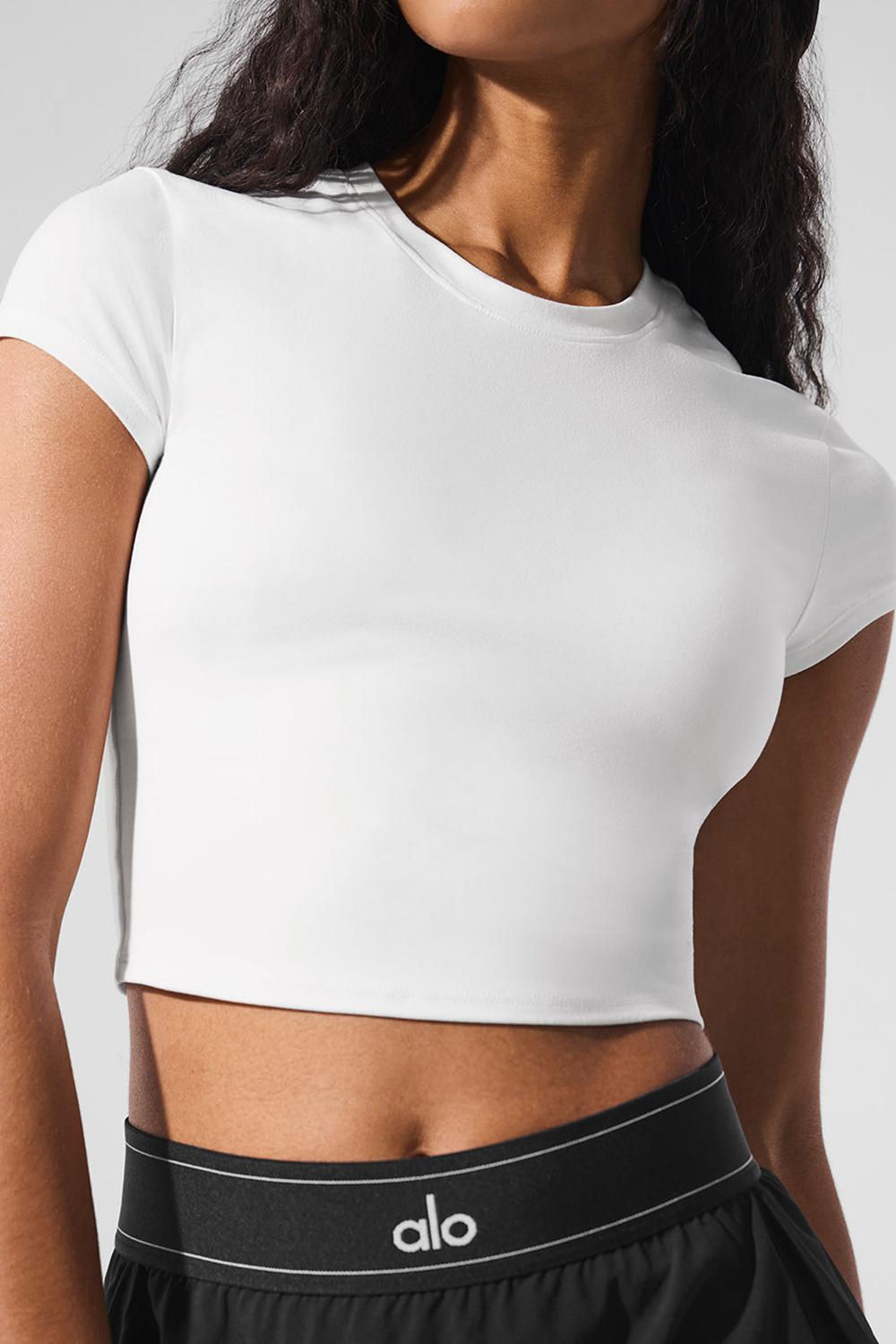 White Women Alo Yoga Alosoft Crop Finesse Short Sleeve | Australia  58413-RVAD