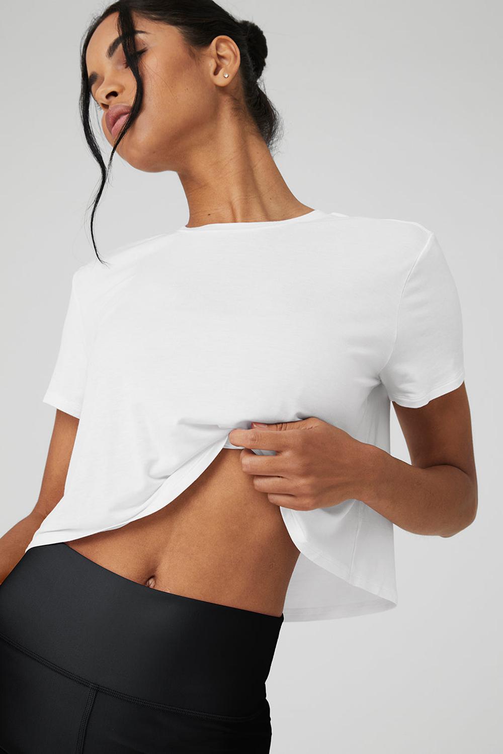 White Women Alo Yoga Cropped All Day Short Sleeve | Australia  53820-MRTH