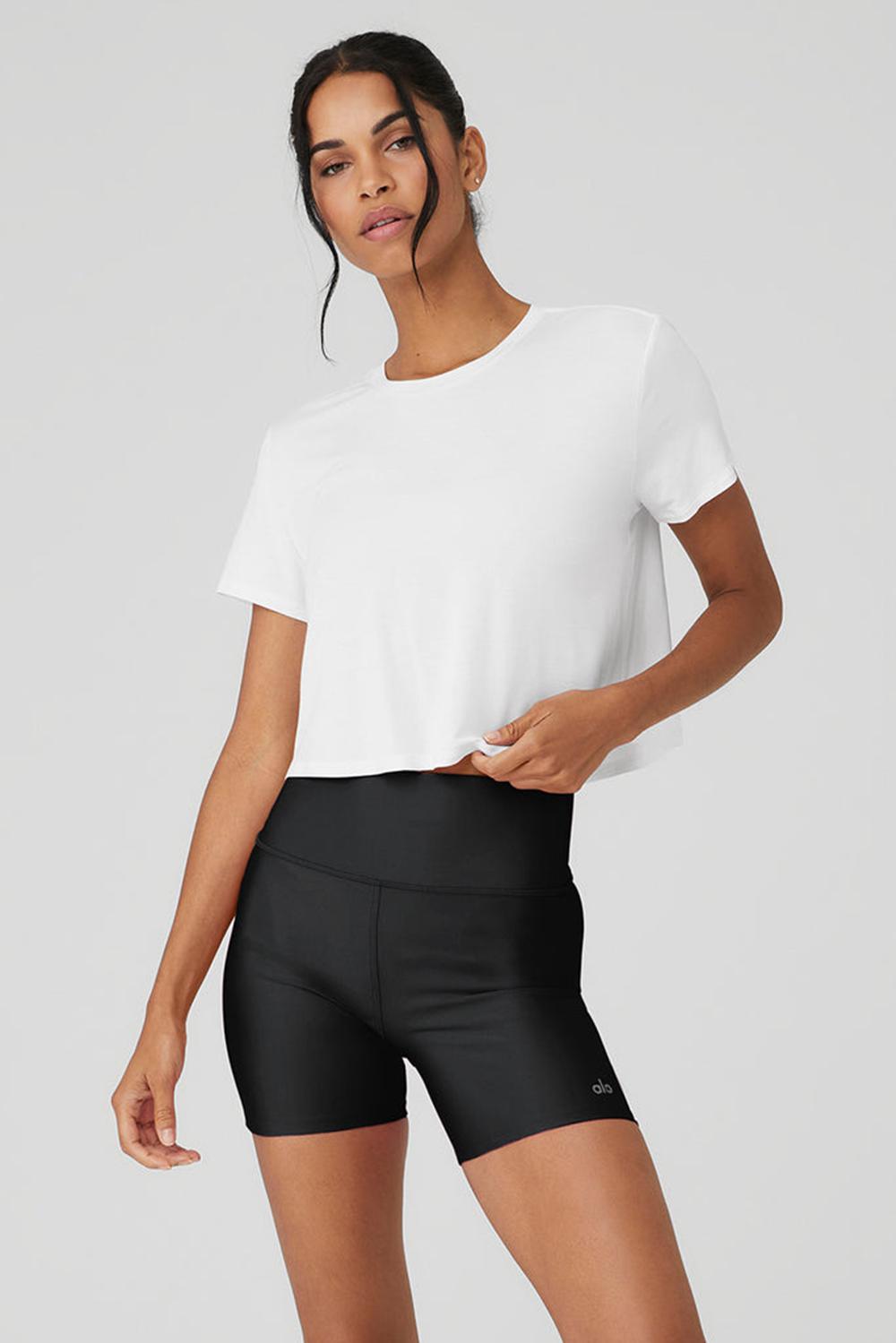 White Women Alo Yoga Cropped All Day Short Sleeve | Australia  53820-MRTH