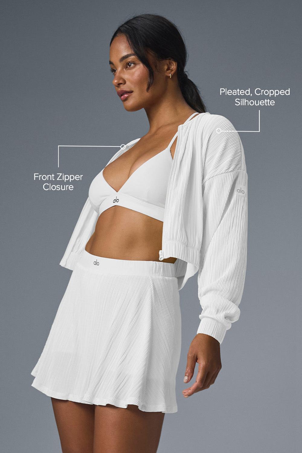 White Women Alo Yoga Cropped Micro Plisse Jacket | Australia  35216-VREI