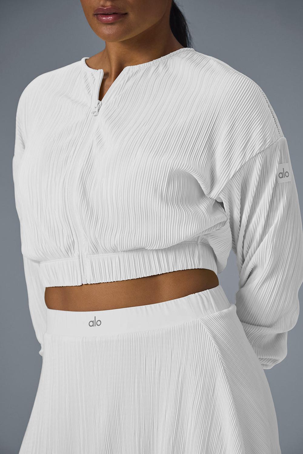 White Women Alo Yoga Cropped Micro Plisse Jacket | Australia  35216-VREI