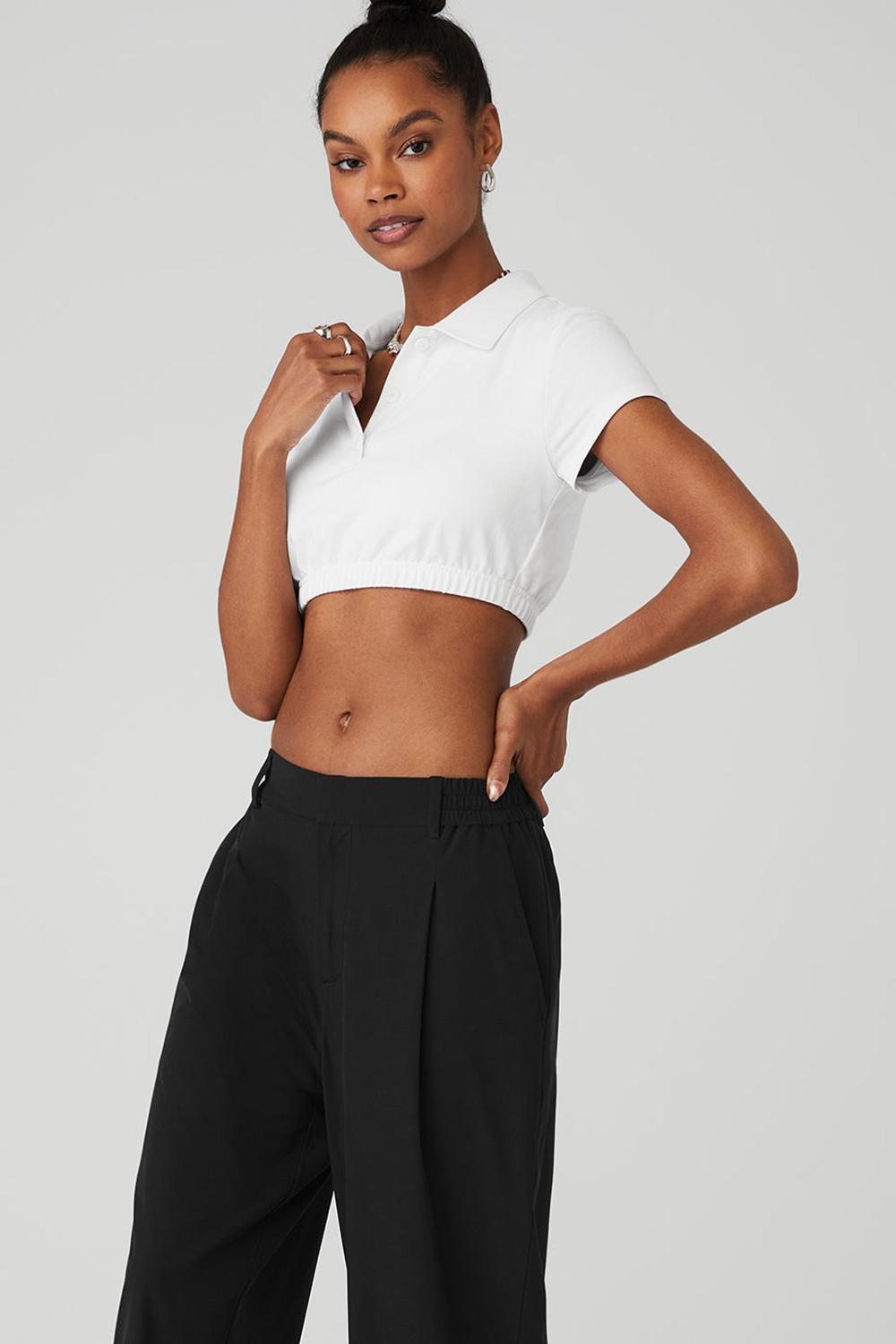 White Women Alo Yoga Cropped Prestige Polo Polo | Australia  65780-UZIS