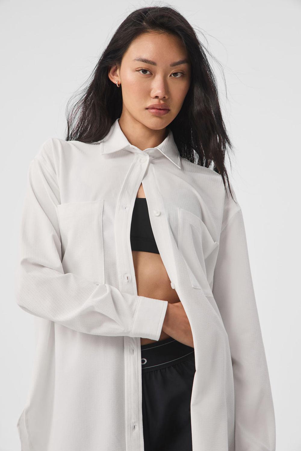 White Women Alo Yoga Dreamscape Button Down Long Sleeve | Australia  64580-DKXY