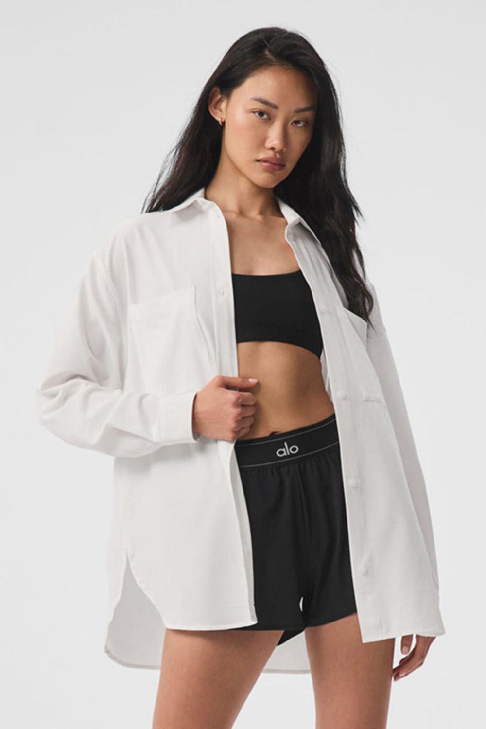 White Women Alo Yoga Dreamscape Button Down Long Sleeve | Australia  64580-DKXY