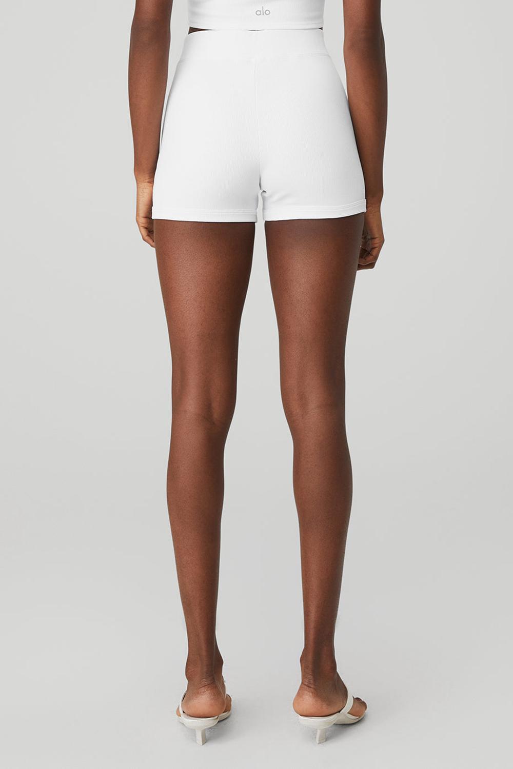 White Women Alo Yoga Goddess Ribbed High-Waist Hot Short | Australia  09184-WHNF