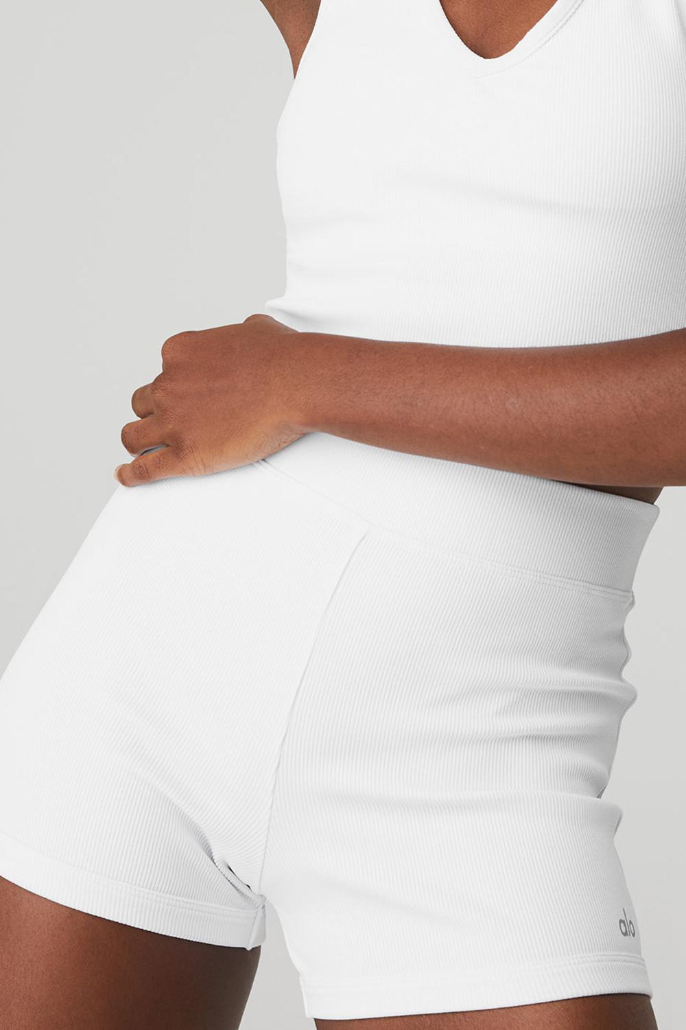 White Women Alo Yoga Goddess Ribbed High-Waist Hot Short | Australia  09184-WHNF