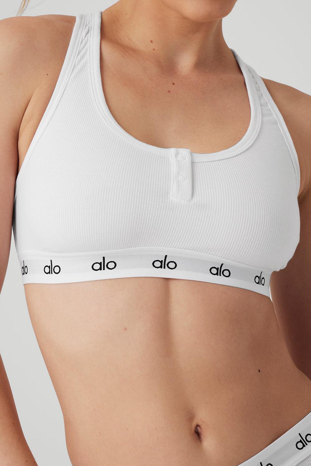 White Women Alo Yoga Icon Ribbed Henley Bra | Australia  40328-YXJU