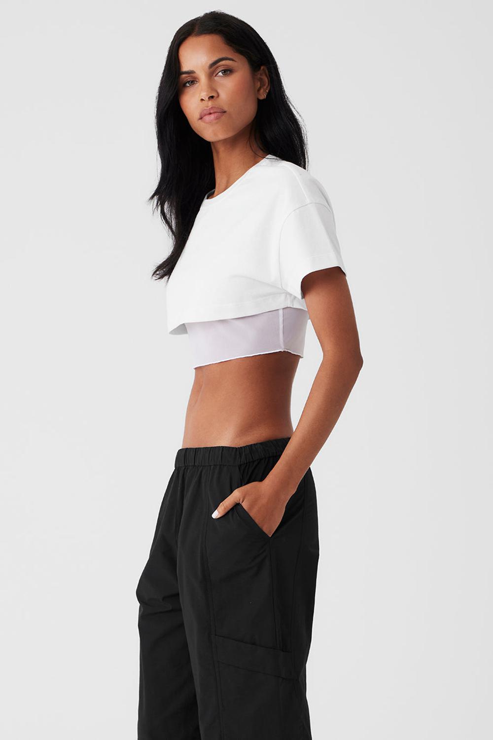 White Women Alo Yoga Made You Look Cropped Short Sleeve Tee | Australia  31048-XAMR