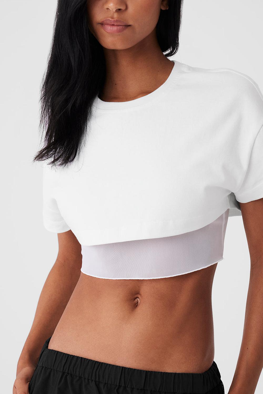 White Women Alo Yoga Made You Look Cropped Short Sleeve Tee | Australia  31048-XAMR